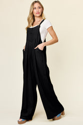 Double Take Full Size Texture Wide Strap Wide Leg Overall OutfitFlow